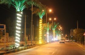 نورپردازی و روشنایی تزئینی به روی نخل های بهارستان